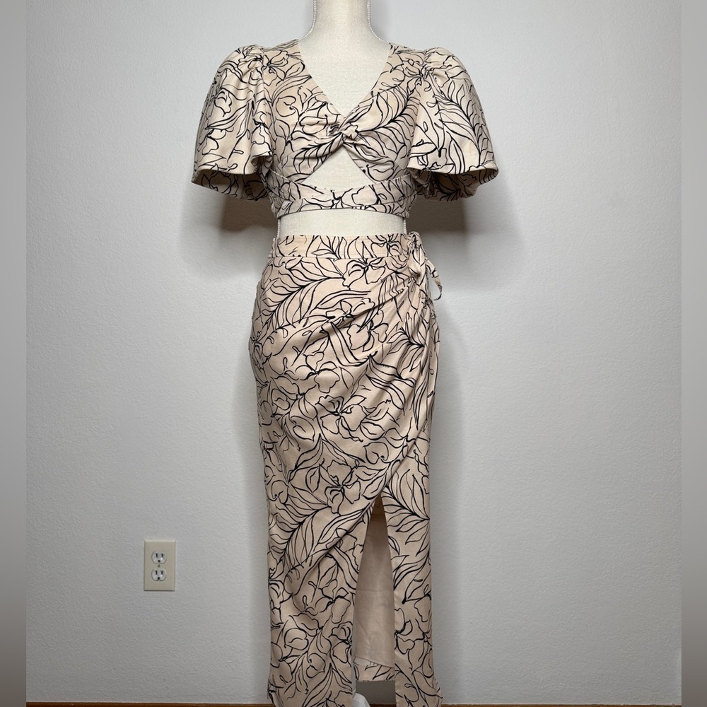Jonathan Simkhai Sadie Top Valencia Wrap Skirt Botanical Two Piece Set Size 0/S